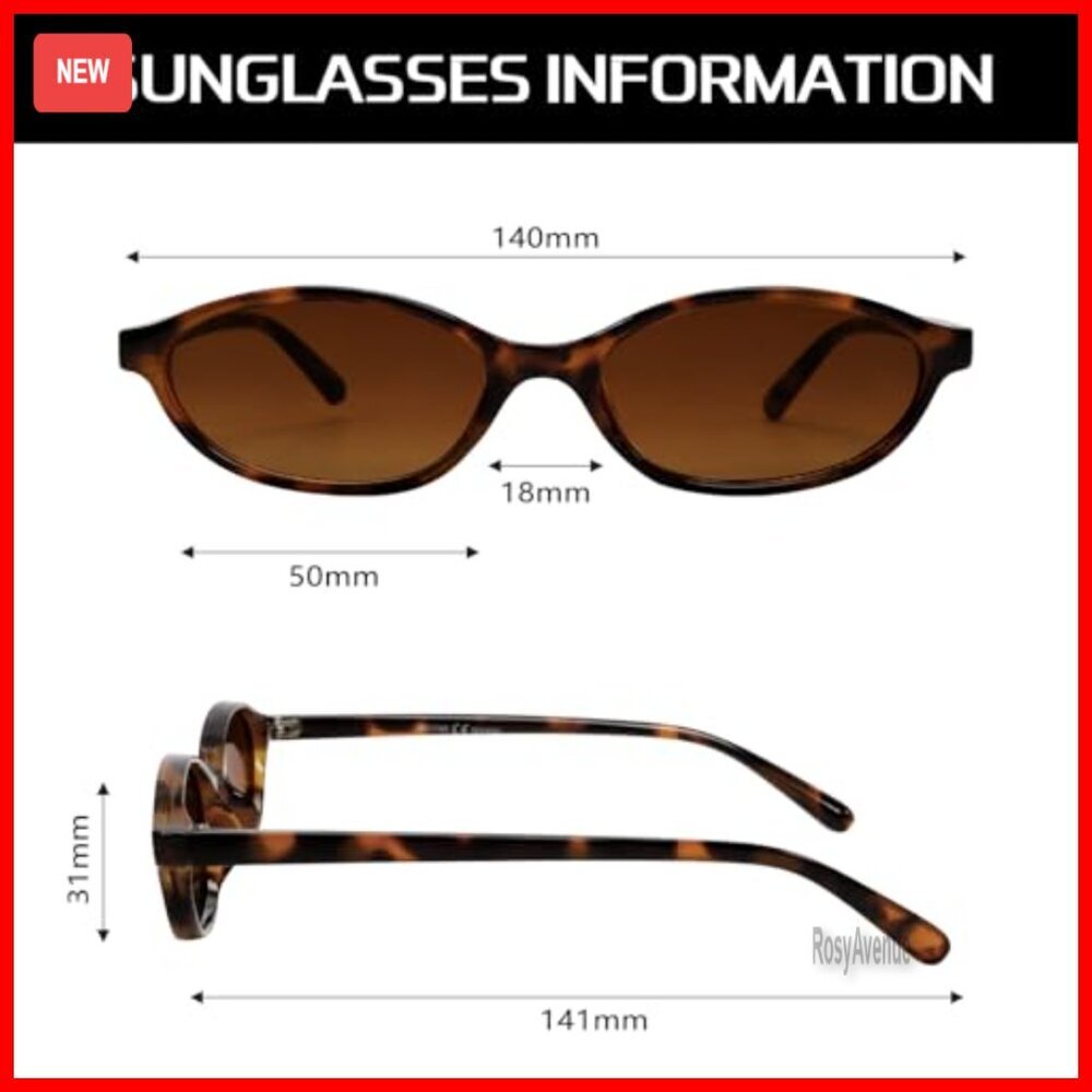 Retro Oval Sunglasses Lightweight Narrow Fit UV Protection 90s Style - Picture 5 of 7